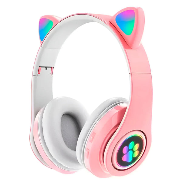 Fone Headset Bluetooth Colorido Com LED Sem Fio Gatinho